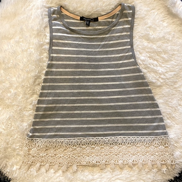 Gray and white Sleeveless Tank top by HEART Soul Gray Stripe Lace-Trim Tank - Picture 3 of 4